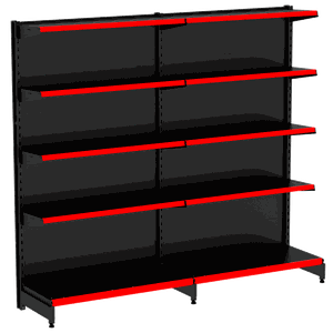 Kit Gôndola Parede 1 Inicial + 1 Continuação Preta Porta Etiqueta Vermelho