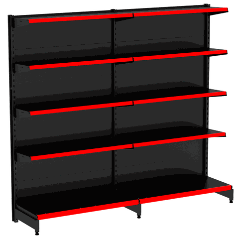 Kit Gôndola Parede 1 Inicial + 1 Continuação Preta Porta Etiqueta Vermelho