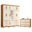 Ver imagem 1 de Guarda Roupa Casal Triton Plus 11 Portas com Espelho e Cômoda Duetto Cinamomo Off White - Móveis Alb