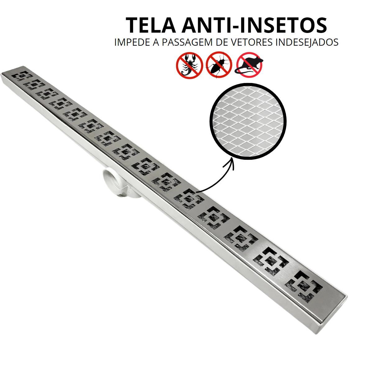 Ralo Escoamento Lavabo Dubai 5x70 Inox com Tela Branco - 5