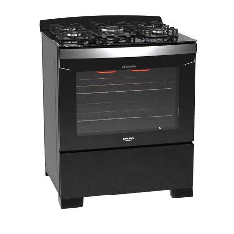 Fogão 5 Bocas Preto com Frente em Vidro Preto e Timer Digital Dako Diplomata Grill Bivolt