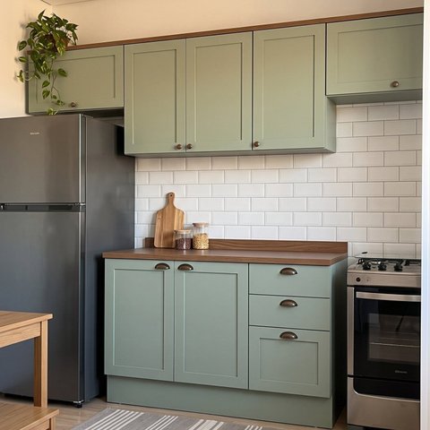 Cozinha Compacta Modulada 100% MDF 4 Peças com Tampo e Pés Reguláveis 260x230x52cm Verde
