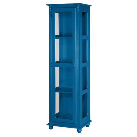 Cristaleira Torre Lateral Com 1 Porta de Vidro e 3 Prateleiras 108 Azul