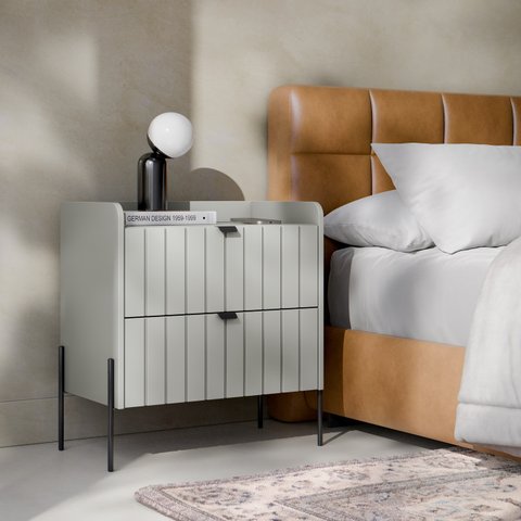 Mesa de Cabeceira em Madeira Mdf Off White Moderna 60cm:preto/off White