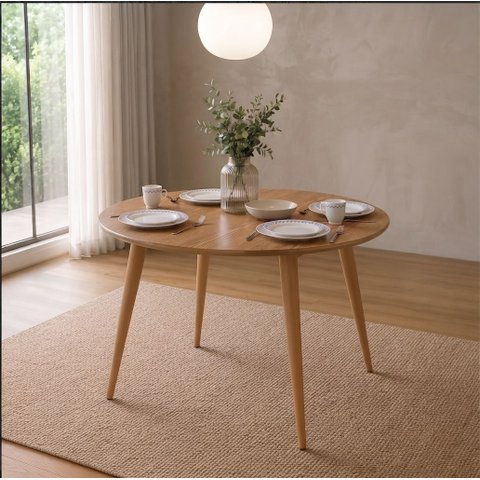Mesa de Jantar Redonda 90cm Madeira e MDF Pés Palito 4 Lugar