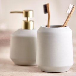 Kit com Porta-sabonete Líquido e Copo em Cimento Cinza - 3