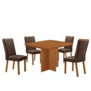 Ver imagem 2 de Conjunto de Jantar Olimpia 4 Lugares Tampo MDF Cadeiras Lisa em Veludo Marrom 90cm Moderna