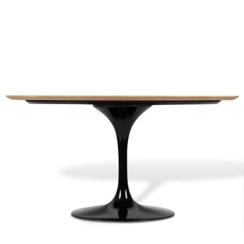 Mesa de Jantar Tulipa Saarinen Oval 244x137 Cm Tampo Imbuia Base Branca