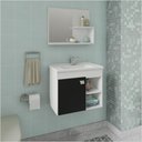 Ver imagem 2 de Armário Gabinete e Espelheira P/ Banheiro 1pts 4 Prateleiras Lotus 55cm Branco Preto Mgm Móveis