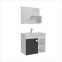 Ver imagem 1 de Armário Gabinete e Espelheira P/ Banheiro 1pts 4 Prateleiras Lotus 55cm Branco Preto Mgm Móveis