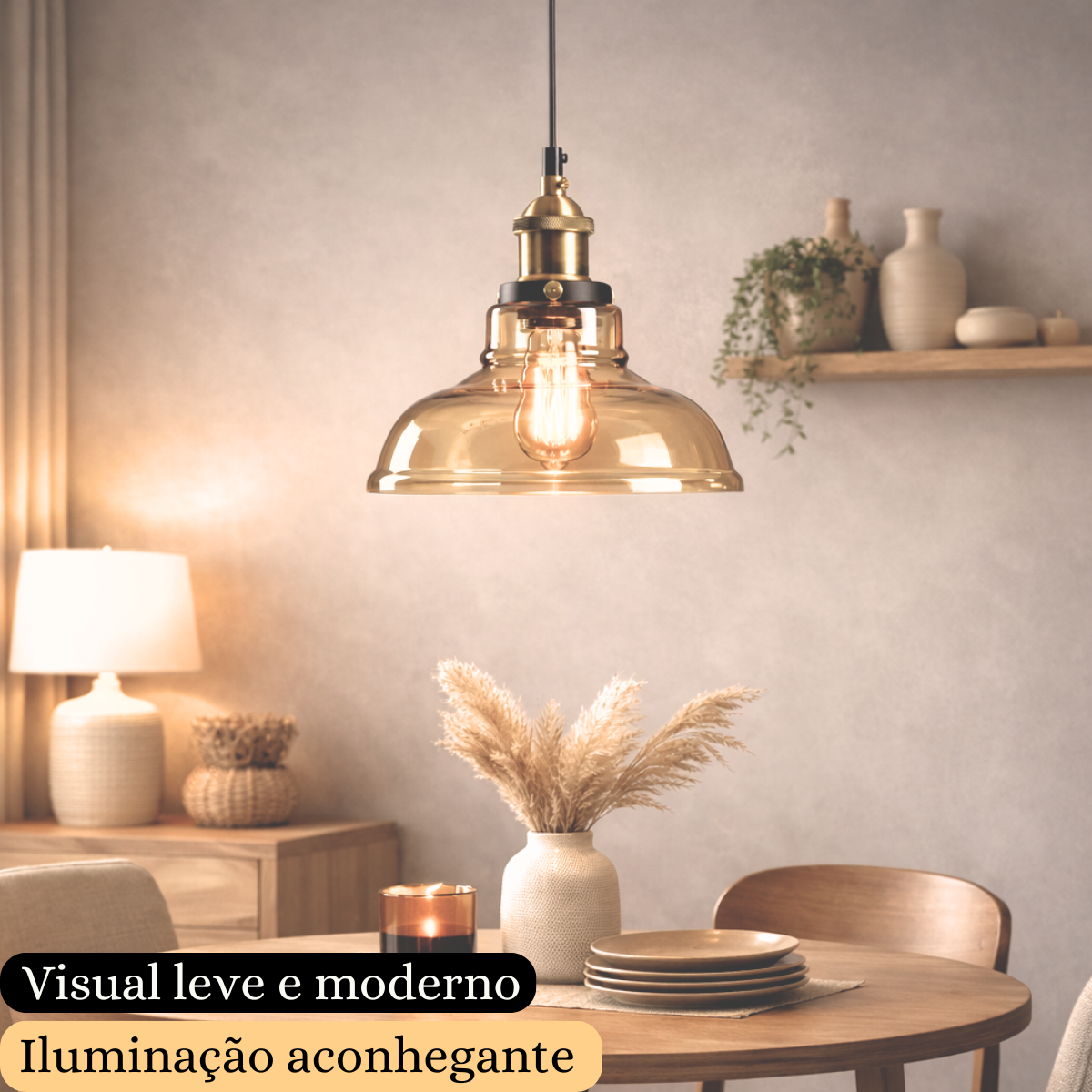 Ver imagem 2 de Luminária Lustre Pendente Teto 28x23cm Vidro Âmbar Industrial Retrô Vintage E27 Gimpo Kjdde-237-amb