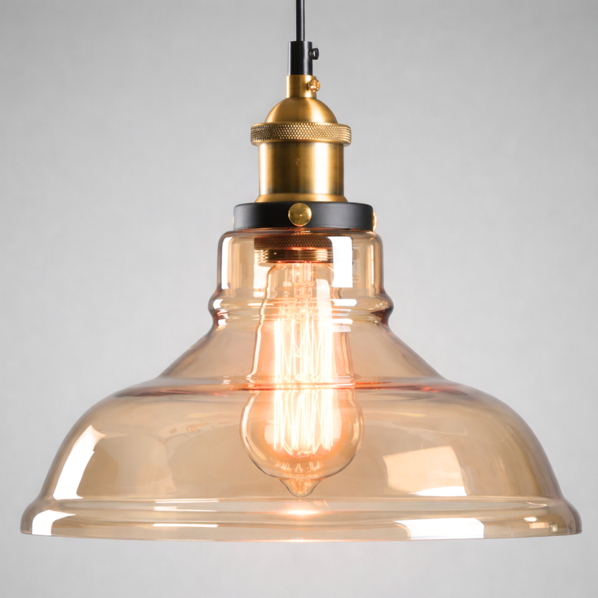 Ver imagem 1 de Luminária Lustre Pendente Teto 28x23cm Vidro Âmbar Industrial Retrô Vintage E27 Gimpo Kjdde-237-amb