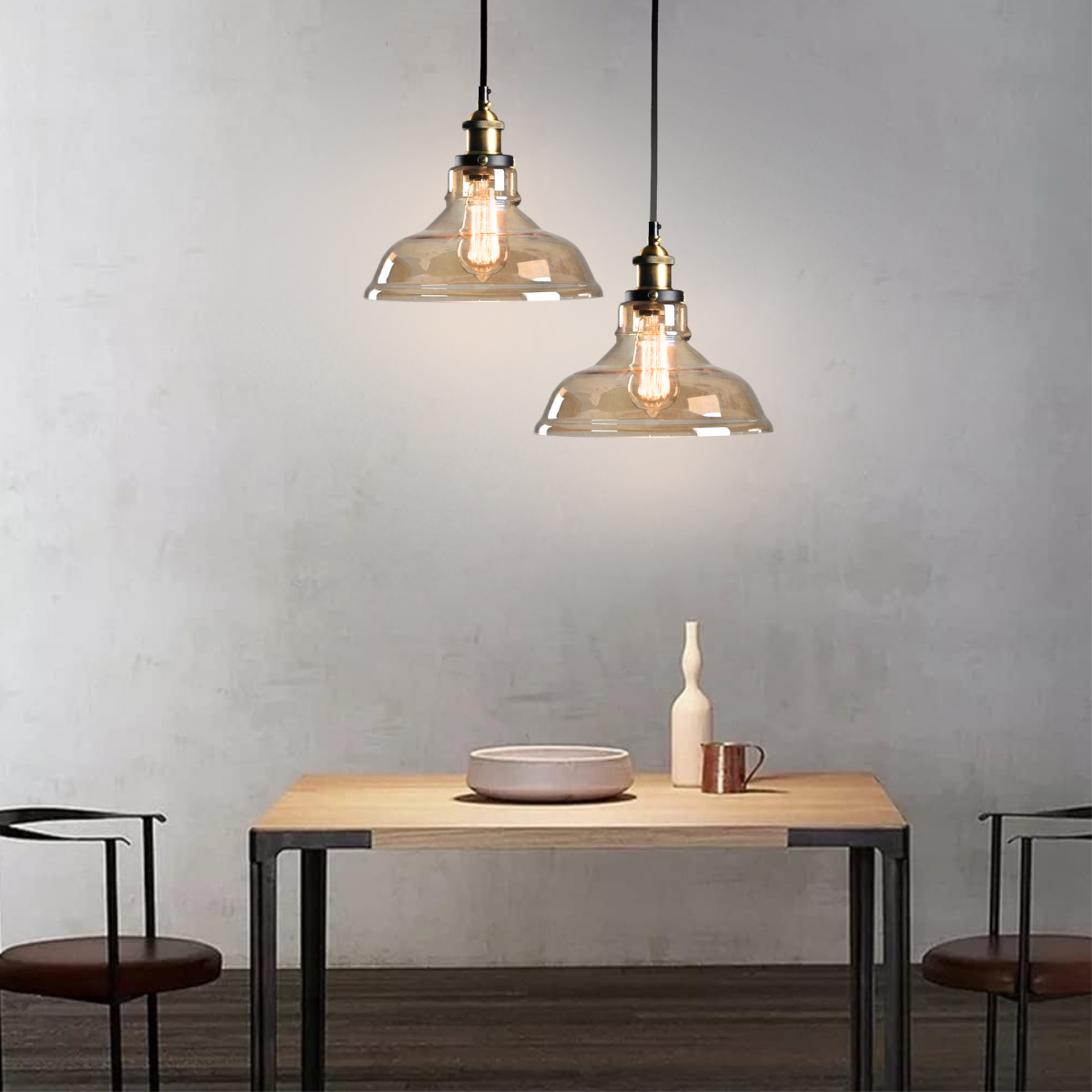 Ver mais imagens de Luminária Lustre Pendente Teto 28x23cm Vidro Âmbar Industrial Retrô Vintage E27 Gimpo Kjdde-237-amb