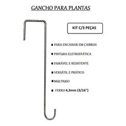 Kit 3 Ganchos Caibro 70cm para Pendurar Plantas - 3