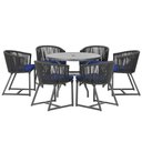 Ver imagem 1 de Mesa com 6 Cadeiras de Jantar Roma 120cm e Noronha em Alumínio Preto Corda Náutica Estofado 10 Trama