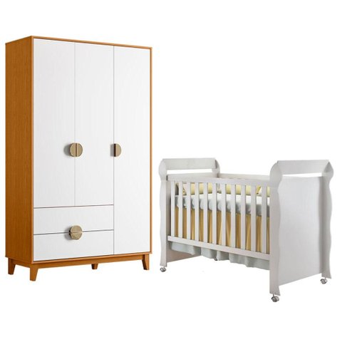 Berço Americano Mirelle com Guarda Roupa Ipê Branco Cinamomo - Móveis Albatroz