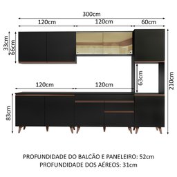 Cozinha Completa Madesa Reims 300001 com Armário e Balcão Preto Cor:Preto - 3