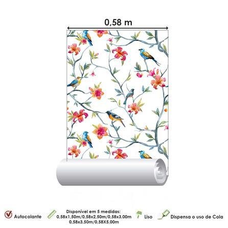 Papel de Parede Adesivo Pássaros Floral 397946116 0,58x2,5M - 2