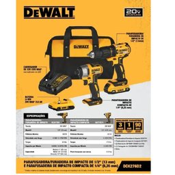 Kit Combo Parafusadeira/Furadeira de Impacto DCD7781 +DCF7871 20V Brushless com Bolsa Dewalt Bivolt  - 2