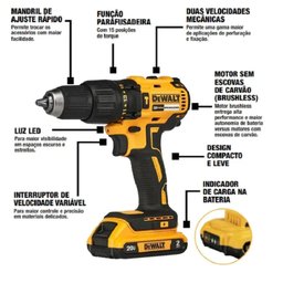 Kit Combo Parafusadeira/Furadeira de Impacto DCD7781 +DCF7871 20V Brushless com Bolsa Dewalt Bivolt  - 4
