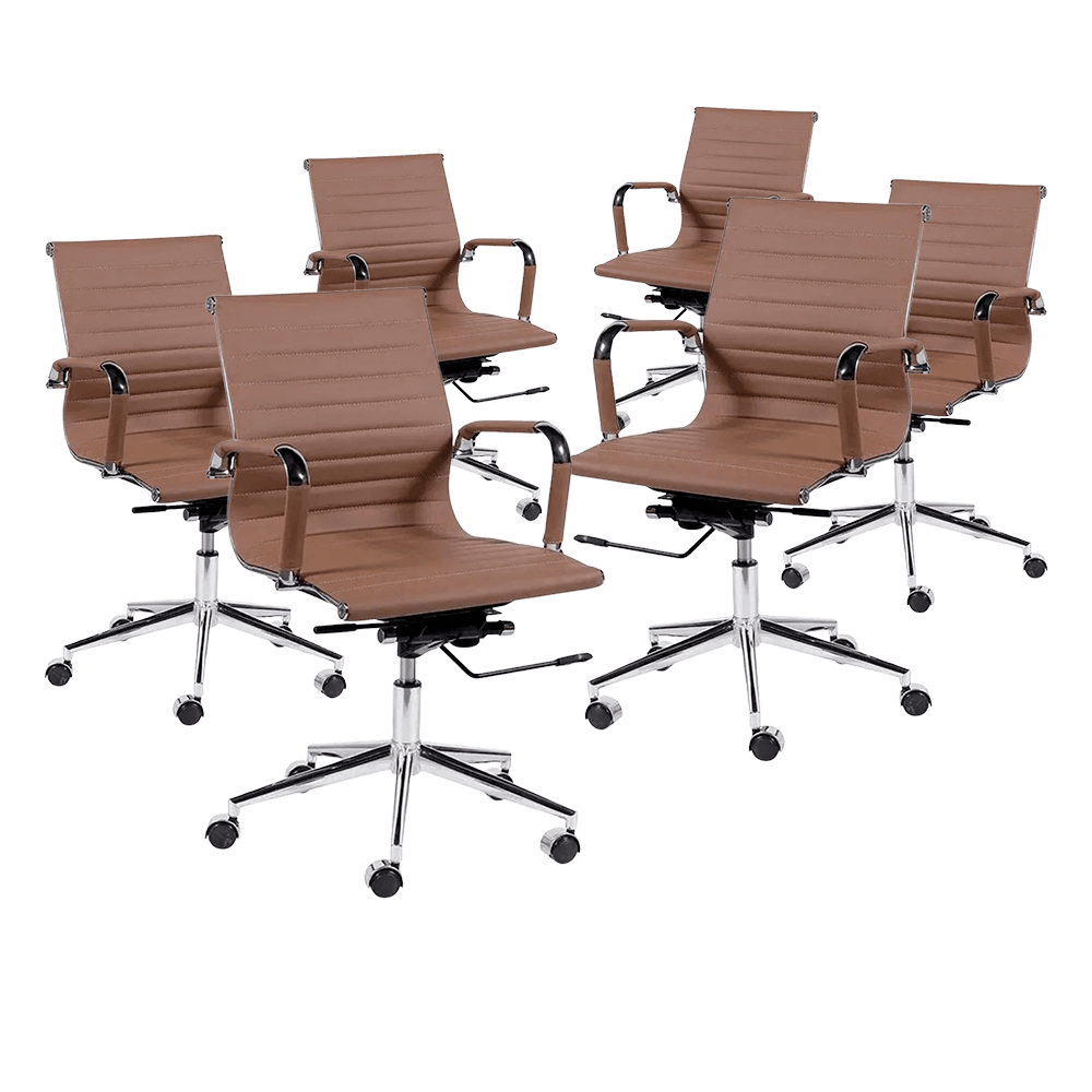 Kit 6 Cadeiras de Escritório Executiva Giratória Pu Caramelo