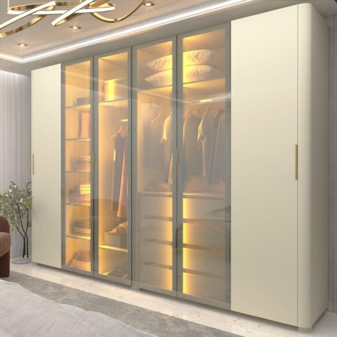 Innova 4P Roupeiro c/4 Portas Reflecta c/Pés com LED Cor:Off White