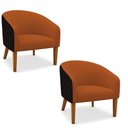 Ver imagem 2 de Poltrona Sala Decorativa Kit 2 Stella Pé Madeira Trapézio Castanho Sintético Pu Preto/bouclê Terra D