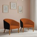 Ver imagem 1 de Poltrona Sala Decorativa Kit 2 Stella Pé Madeira Trapézio Castanho Sintético Pu Preto/bouclê Terra D