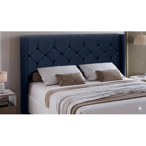 Cabeceira Pérola para Box Casal 138 Estofada Tecido Suede Azul