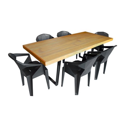 Conjunto Mesa Industrial Lanna 1,80 Ferragem Preta com 6 Cadeiras New Alegra Preta