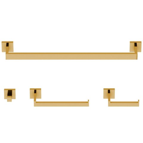 Kit Acessórios Banheiro Lavabo Luxo Dourado Gold