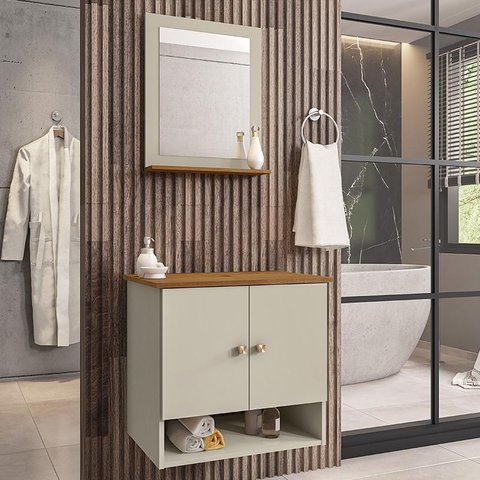 Conjunto de Banheiro com Gabinete 2 Portas e 1 Espelheira Deli