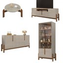 Ver imagem 1 de Sala de Estar Completa para Tv até 60 Polegadas Home 12 Portas 4 Peças Off White/cedro - Pnr Móveis