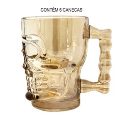Jogo 6 Canecas Vidro de Chopp Caveira Cerveja 500ml - 5