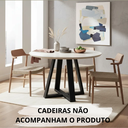 Ver imagem 2 de Mesa Jantar 100cm Tampo MDF/Vidro Redonda 4 Cadeiras Pés Madeira Maciça Preto/Offwhite