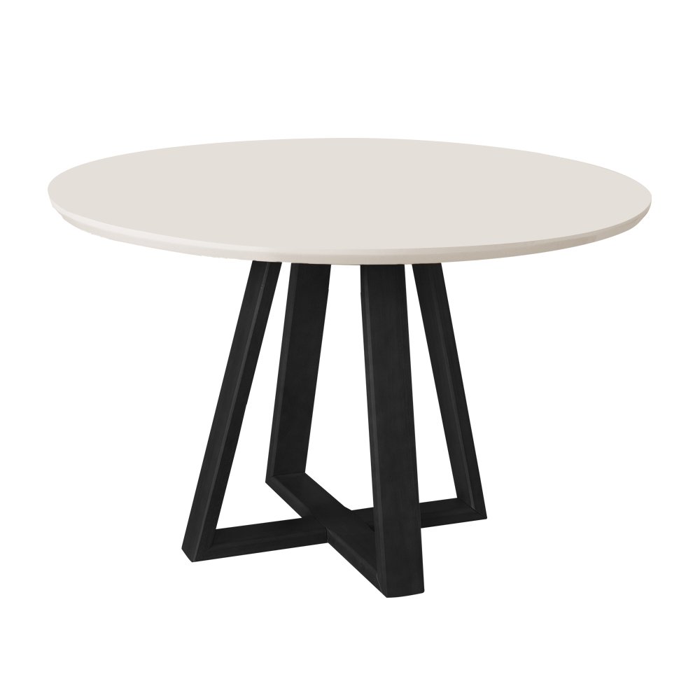 Mesa Jantar 100cm Tampo Mdf/vidro Redonda 4 Cadeiras Pés Madeira Maciça Preto/offwhite