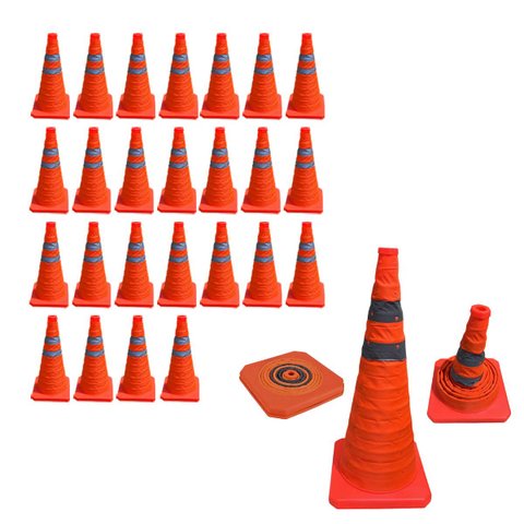 Cone Retratil Kit 25 Uni Sinalizador Viario Baliza Portatil Estrada Obra Flexivel Rodovia Segurança 