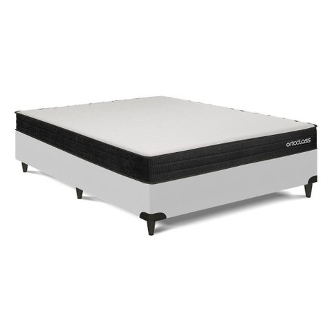 Cama Box com Colchão Casal Poli D45 Ortoclass Espuma Malha Lacê Linho Cinza Ortobom