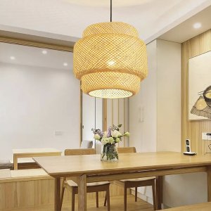 Pendente de Fibra Natural Artesanal de Bambu E27 Restaurante Nat03