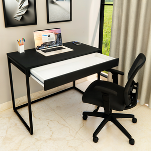 Mesa Escrivaninha com Gaveta Estilo Industrial Moderna 100% Mdf e Aço:preto