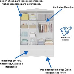 Guarda Roupas Infantil 4 Gavetas 4 Portas Provençal 100% Mdf Branco - 4
