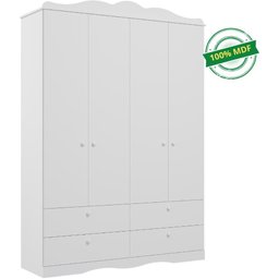 Guarda Roupas Infantil 4 Gavetas 4 Portas Provençal 100% Mdf Branco - 6
