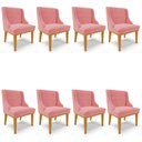 Ver imagem 1 de Kit 8 Cadeiras Estofadas para Sala de Jantar Base Fixa de Madeira Castanho Lia Suede Rosê - Ibiza