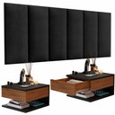 Ver imagem 1 de Conjunto Para Quarto Cabeceira Julia Casal 1,40 Preto com Duas Mesas de Cabeceira Suspensa Decor -