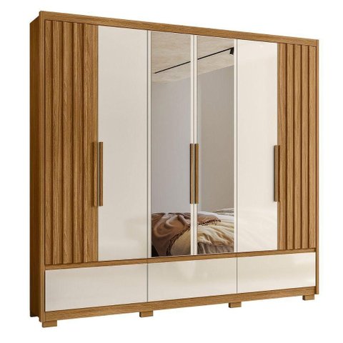 Guarda Roupa Casal Natura 6 Portas de Bater 5 Gavetas MDP Freijó-Off White Moval Móveis
