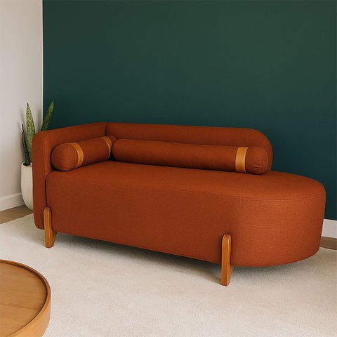 Divã Orgânico Chaise Curvo 2 Lugares Forma Orgânica Linho Trento