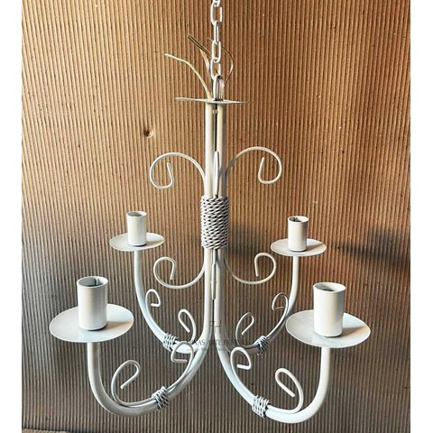 Lustre Luminária Pendente de Teto Ferro 4 Bocais branco arabescos