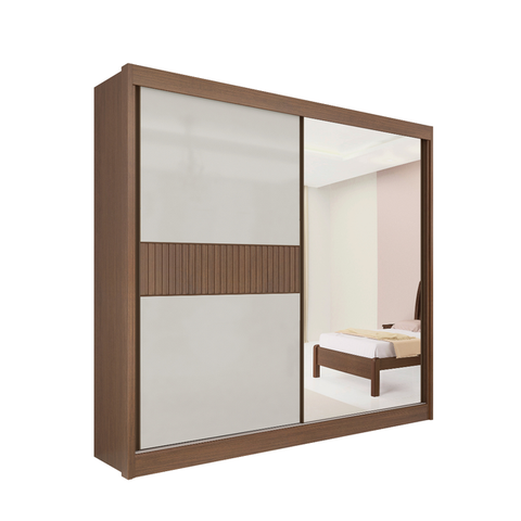 Guarda Roupa Mdf Ripado Titanium 2 Portas Castanho Off White