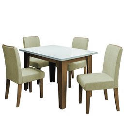 Conjunto de Mesa Sala de Jantar Miami com 4 Cadeiras Nova York 1,20m Cedro / Off White / Areia Dobu - 1