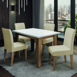 Conjunto de Mesa Sala de Jantar Miami com 4 Cadeiras Nova York 1,20m Cedro / Off White / Areia Dobu - 2